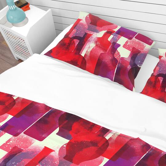Designart 'Imprints of Wine Bottles' Bohemian & Eclectic Bedding Set - Duvet Cover & Shams